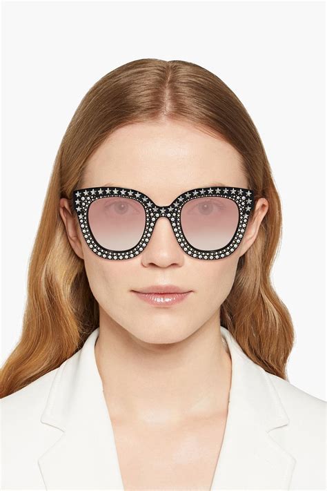 gucci silver-crystal cat eye sunglasses|gucci oversized cat eye sunglasses.